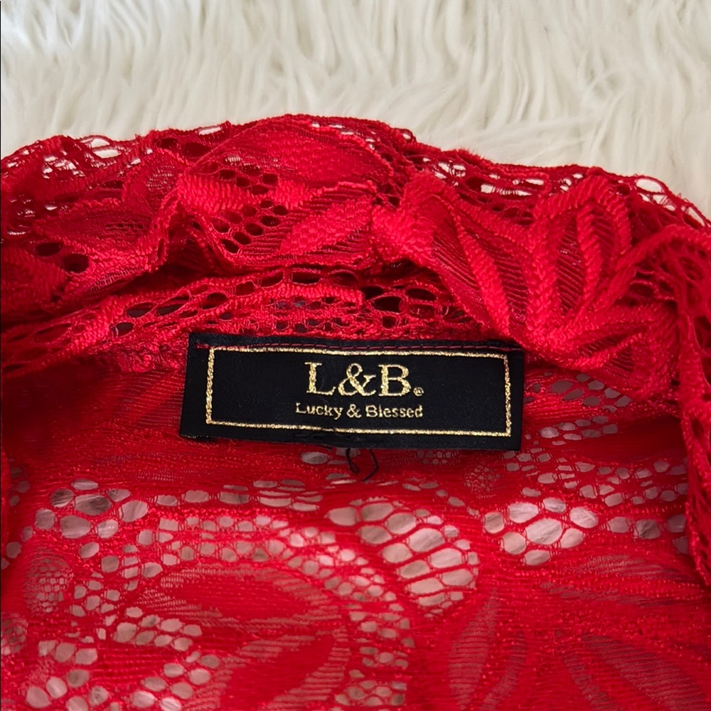 L&B Red Lace Robe - Picture 2 of 5